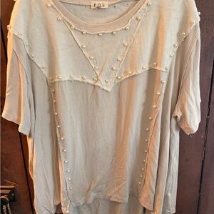 POL Women's Beige Top with Pearl Details
